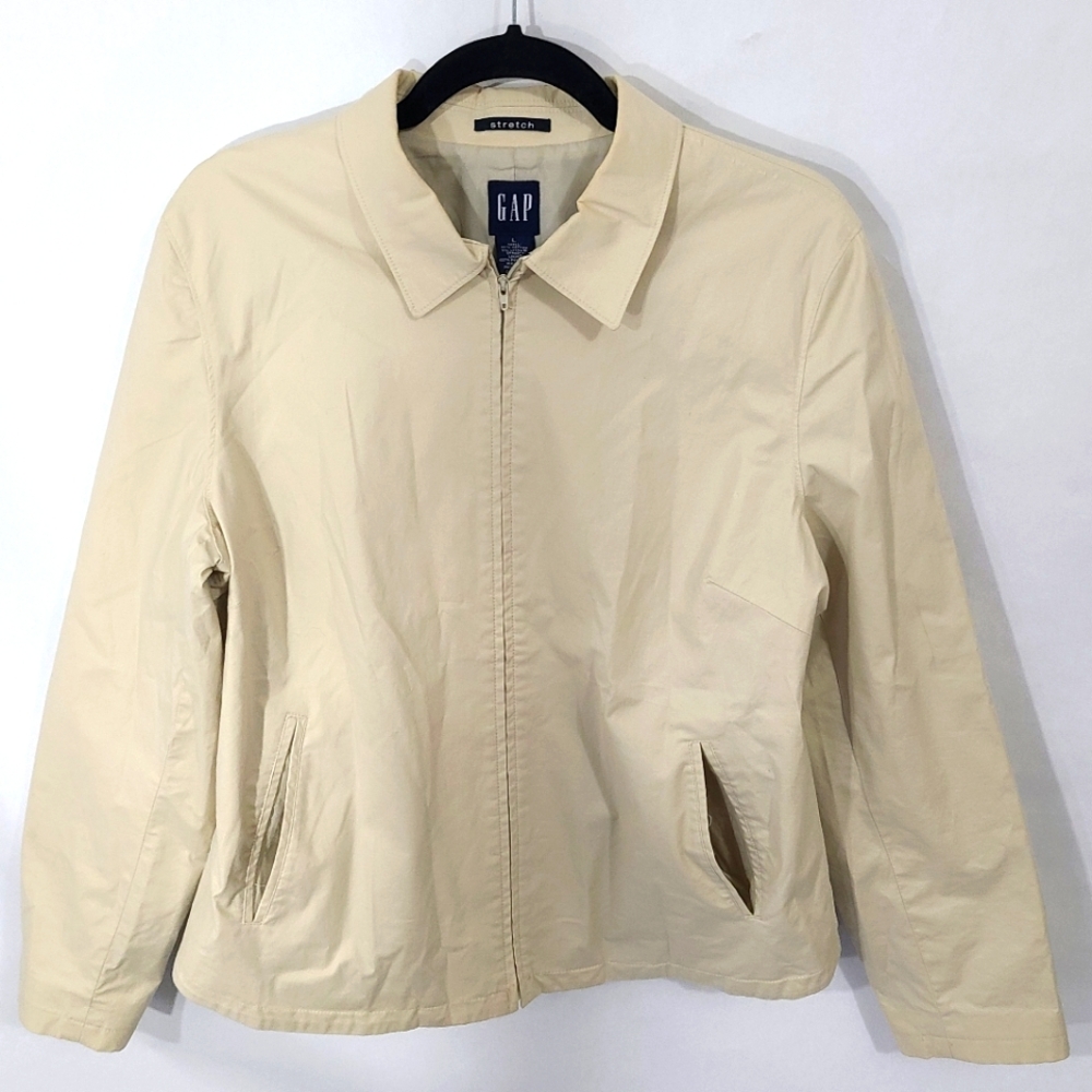 Gap Khaki Jacket Size Large L Full Zip Cream Utility Jacket Rn‎ 54023
